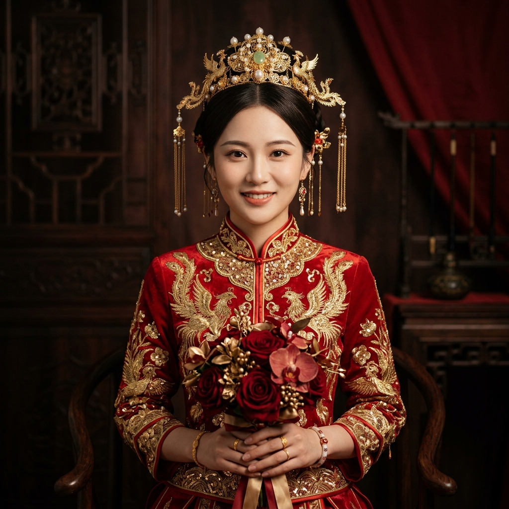 Bride Merlin portrait in traditional Chinese wedding gown